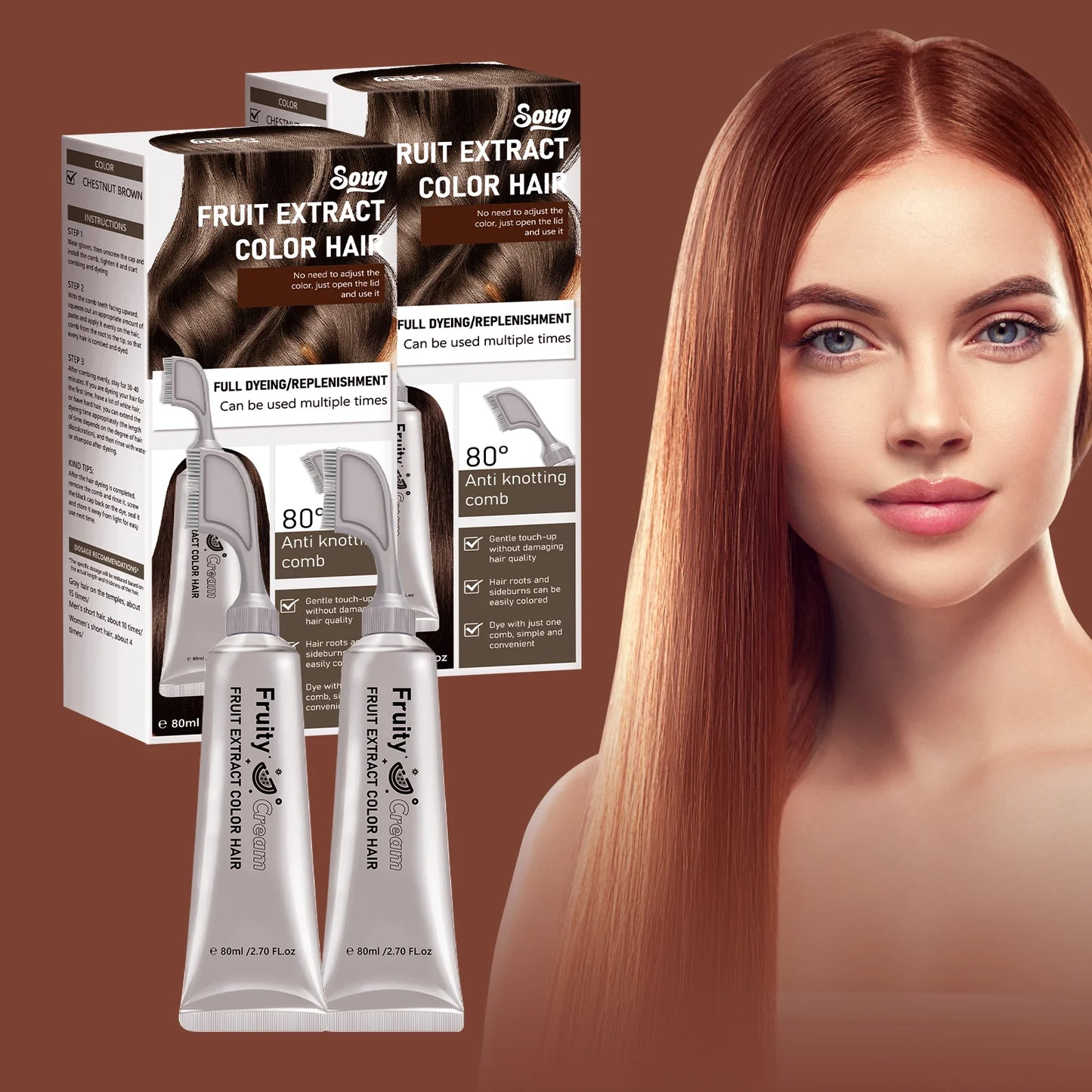 Smoky Silver Grey Hair Dye Cream 100ml - Quick Coloring, Long-Lasting & No Damage DIY Styling for Professional Look. Peaceful Pleasures Health and Wellness 1pc Brown chestnut