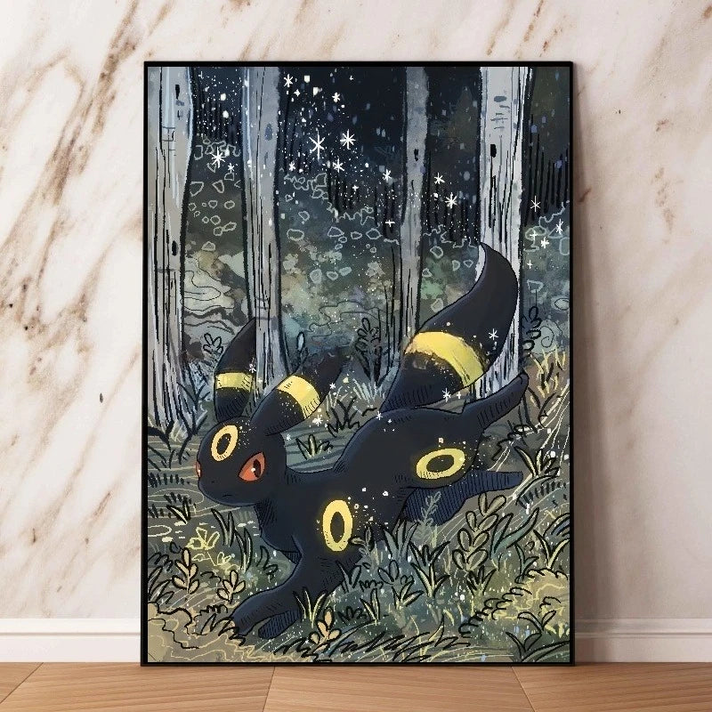 Classic Pokemon HD Canvas Painting Anime Figures Umbreon Poster Print Watercolor Wall Art Picture Modern Home Decor Kids Gifts Peaceful Pleasures Health and Wellness 7-1PC 20x30cm