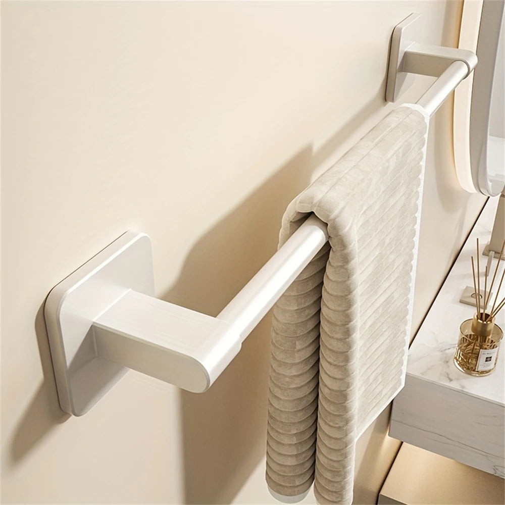 White No-Drill Wall-Mounted Towel Bar – Aluminum Rack 40–60cm