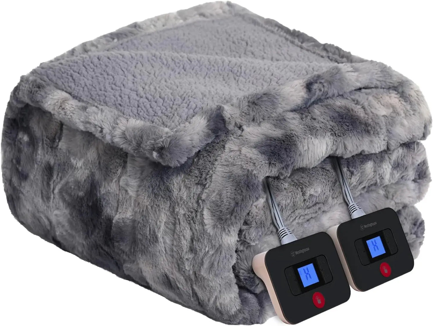 Queen Size Heated Blanket – 10 Heat Levels, Sherpa & Faux Fur (84" x 90", Grey) Peaceful Pleasures Health and Wellness United States