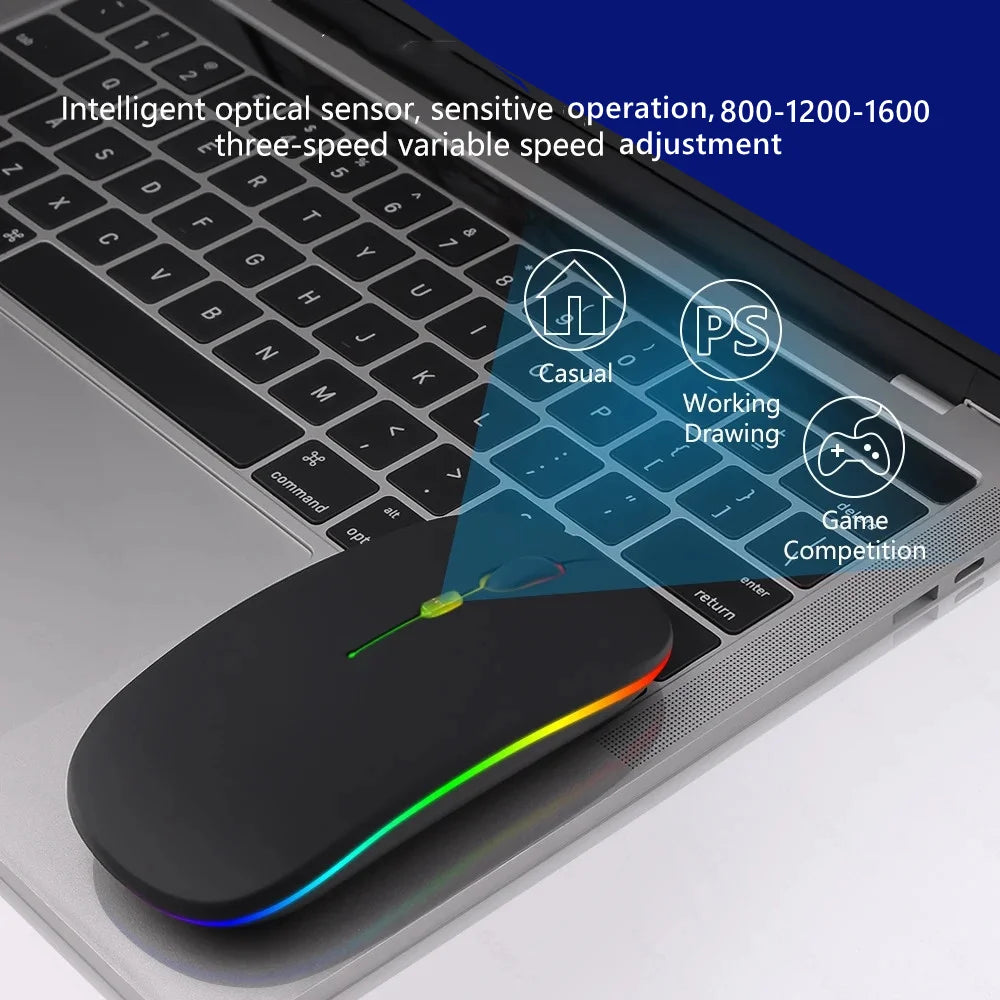 Wireless Mouse Bluetooth-Compatible 2.4GHz Dual Modes Rechargeable RGB Ergonomic Silent Click for PC iPad Laptop Cell Phone Peaceful Pleasures Health and Wellness