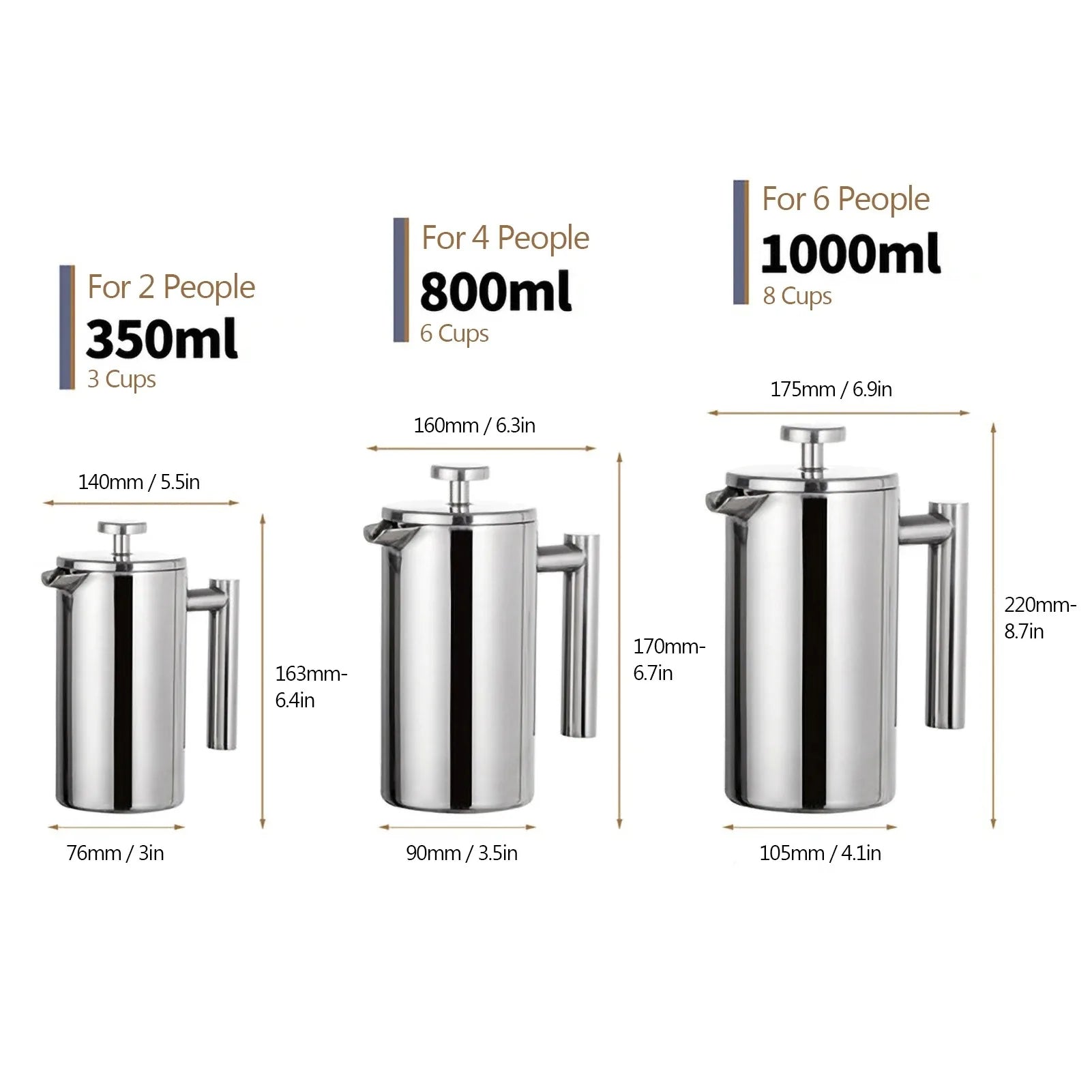 350ml/800ml/1000ml Coffee Maker Pot French Press Coffee Maker Stainless Steel Double Walled Insulated Coffee Maker Pot Peaceful Pleasures Health and Wellness