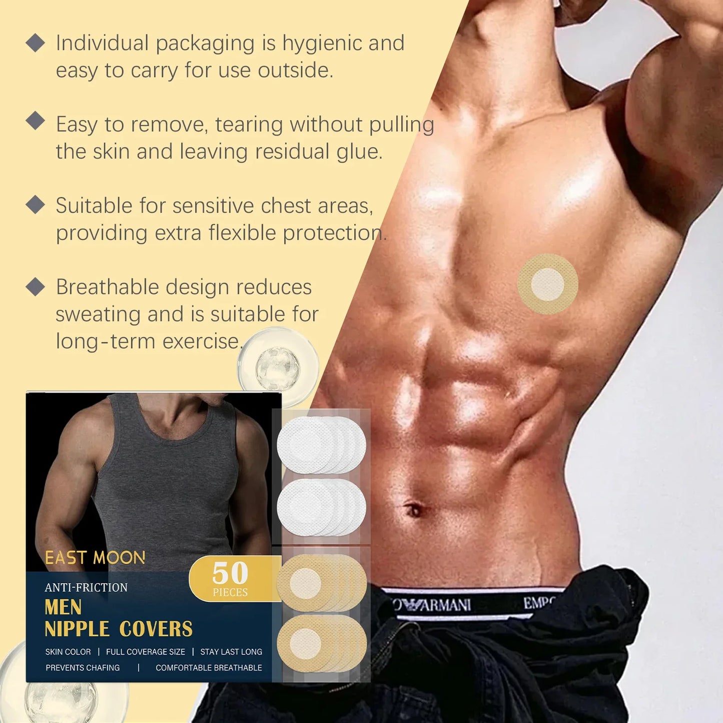 Men's Waterproof Nipple Cover Stickers – 50 Pack Sports Patches