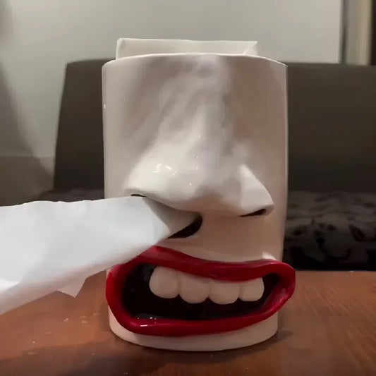 Creative Handmade resin Funny Face Tissue Holder nostril Pull out the paper Desktop Ornament Halloween Joker funny paper box Peaceful Pleasures Health and Wellness 1pc