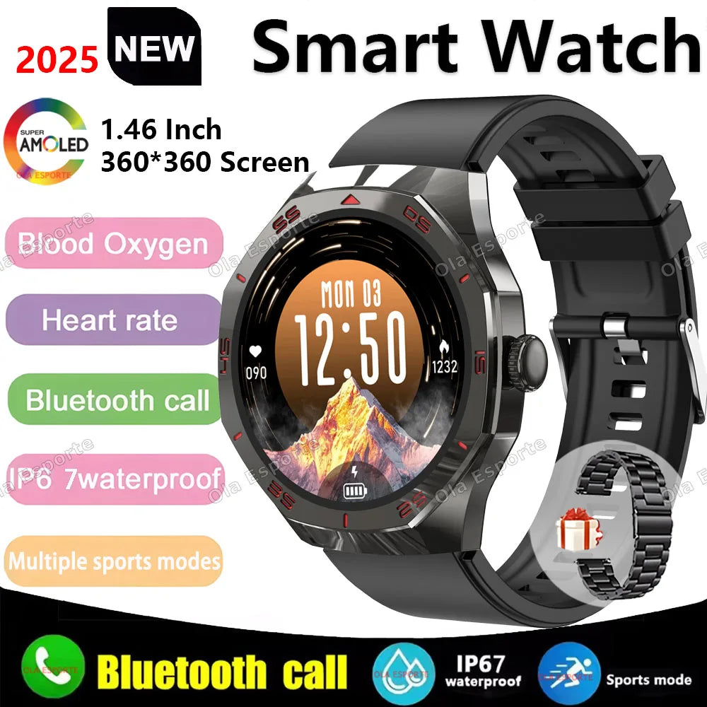 2025 New Smart Watch Men Women AMOLED HD Screen GPS Tracker Bluetooth Call Waterproof 3D Menu Fashion SmartWatch for Android IOS Peaceful Pleasures Health and Wellness Black Steel
