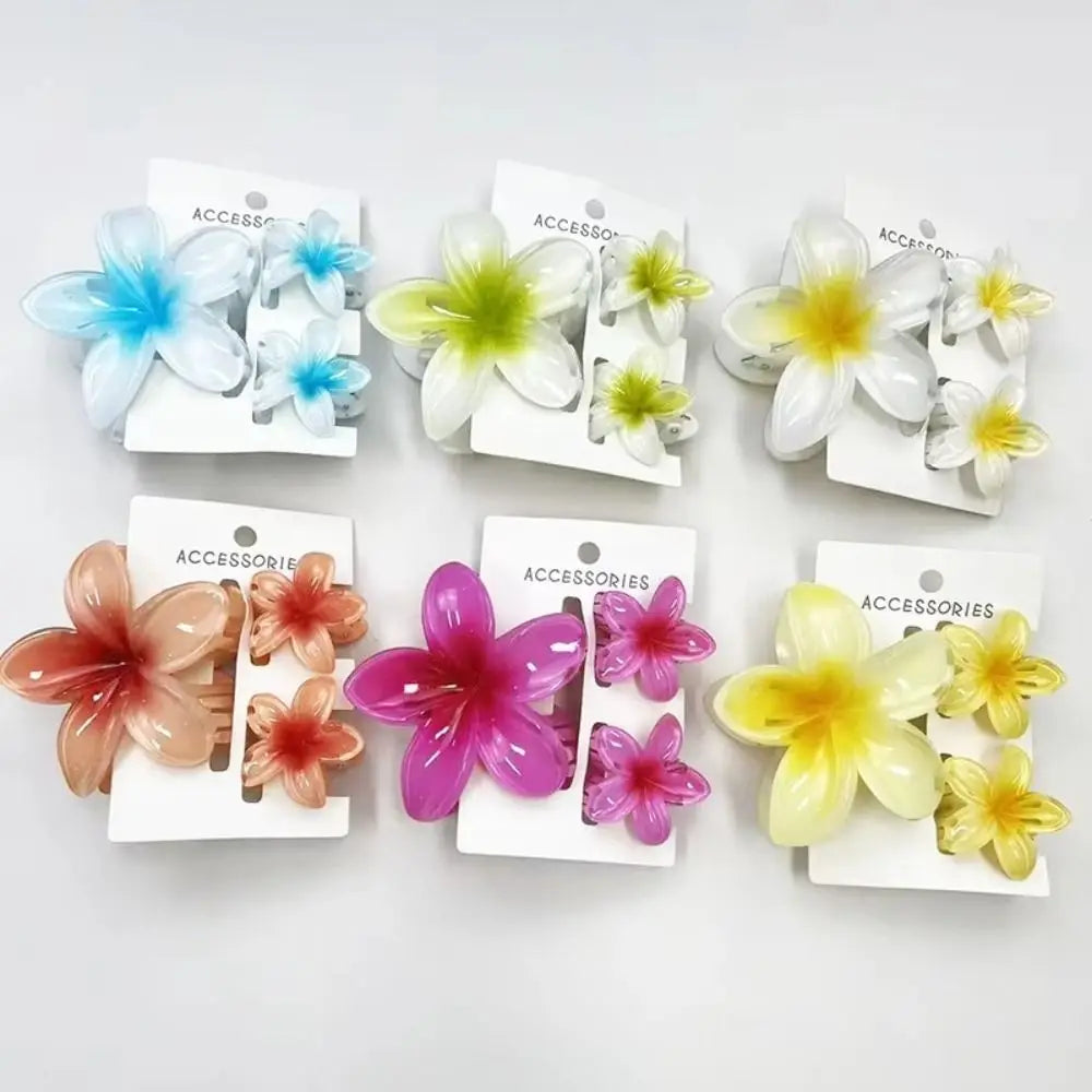 3-Pack Plumeria Flower Hair Claw Clips – Gradient Acrylic Set