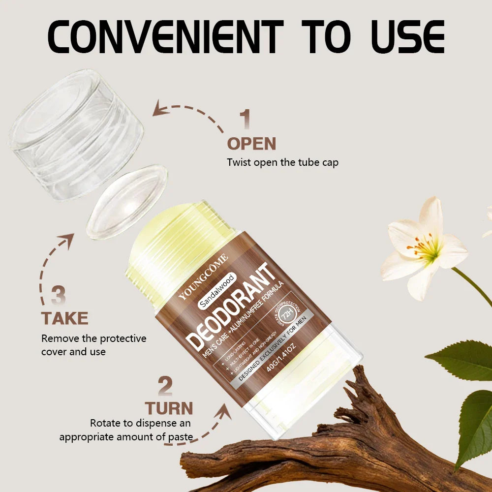 YOUNGCOME Men's Sandalwood Deodorant Stick 40g | Antiperspirant