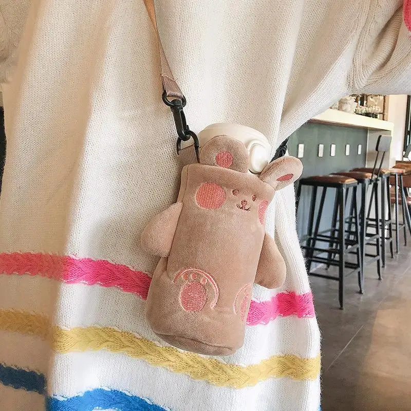 Plush Cartoon Water Bottle Cover – Insulated Portable Sleeve
