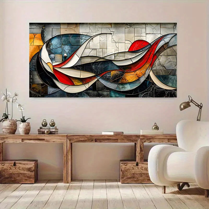 Large Frameless Modern Abstract Geometric Canvas Art - Colorful Mosaic Design for Living Room and Bedroom Wall Decor Peaceful Pleasures Health and Wellness
