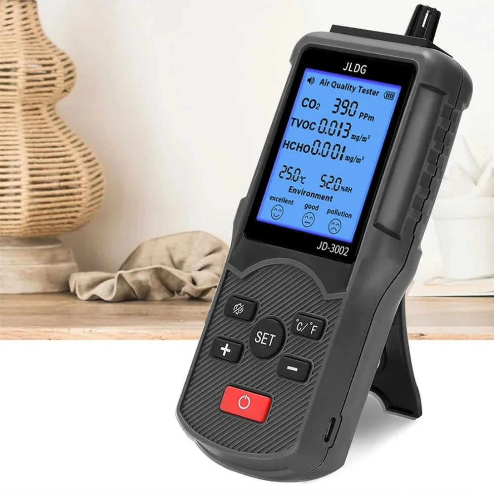 Air Quality Monitor CO2 TVOC Temperature Humidity Detector Professional Industrial Grade Air Testing Equipment Peaceful Pleasures Health and Wellness