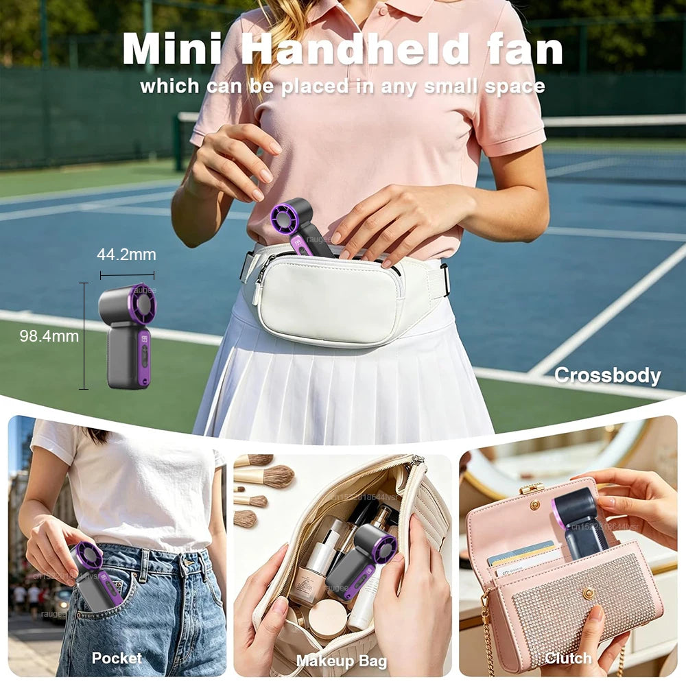 Mini Handheld Fan LED Digital Display Small Pocket Fan Portable Outdoor Personal Air Cooling Fan Rechargeable Hanging Neck Fan Peaceful Pleasures Health and Wellness
