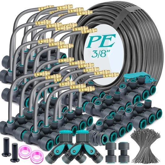 Flexible Brass Adjustable Spray Kit Gray 3/8"PE Hose Quick Connect Fogging Cooling Dedusting Watering System for Garden Peaceful Pleasures Health and Wellness