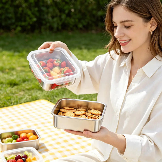 Stainless Steel Lunch Box with Strainer & Airtight Lid Food Storage Container Peaceful Pleasures Health and Wellness
