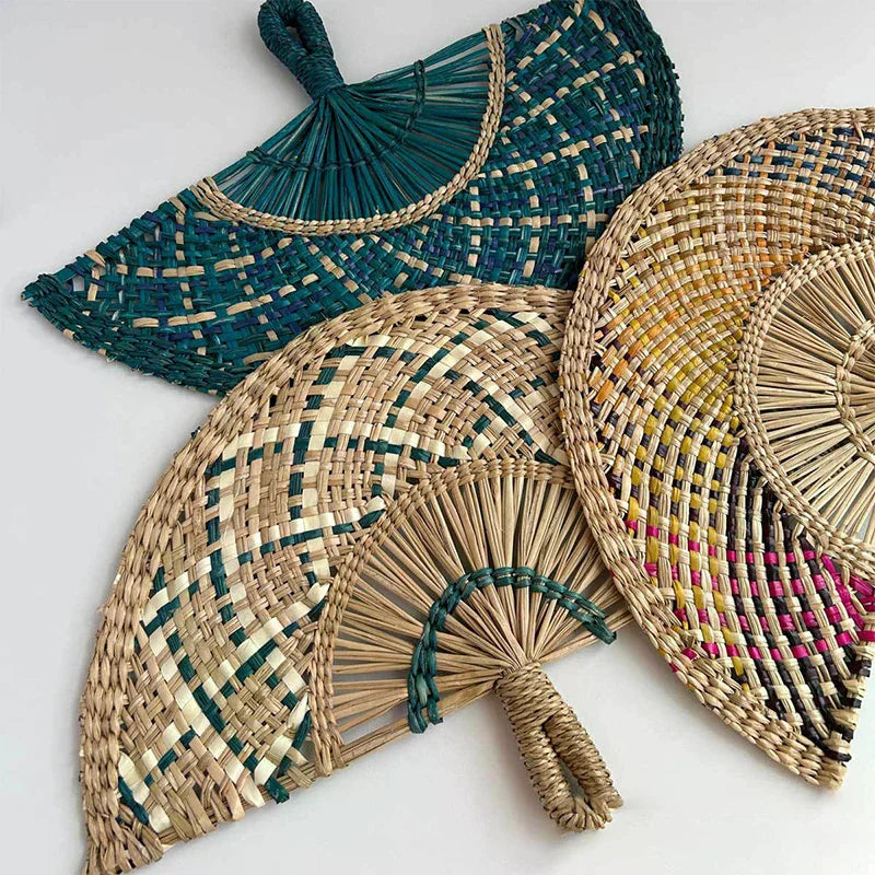 Handwoven Straw Fan – Semi-Circular Decorative Summer Fan