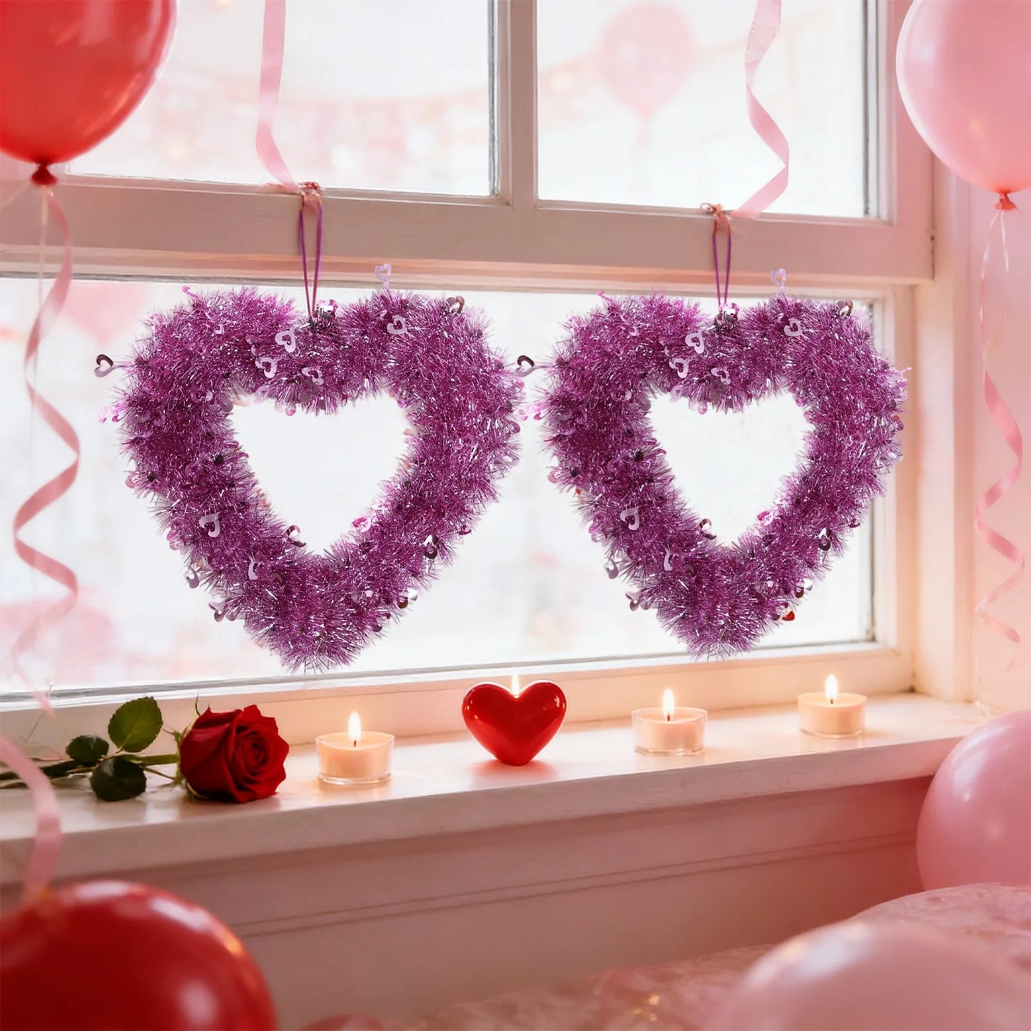 Valentines Red Heart Shaped Wreath Decorative Hanging Love Garland for Wedding Engagement Window Decoration Peaceful Pleasures Health and Wellness