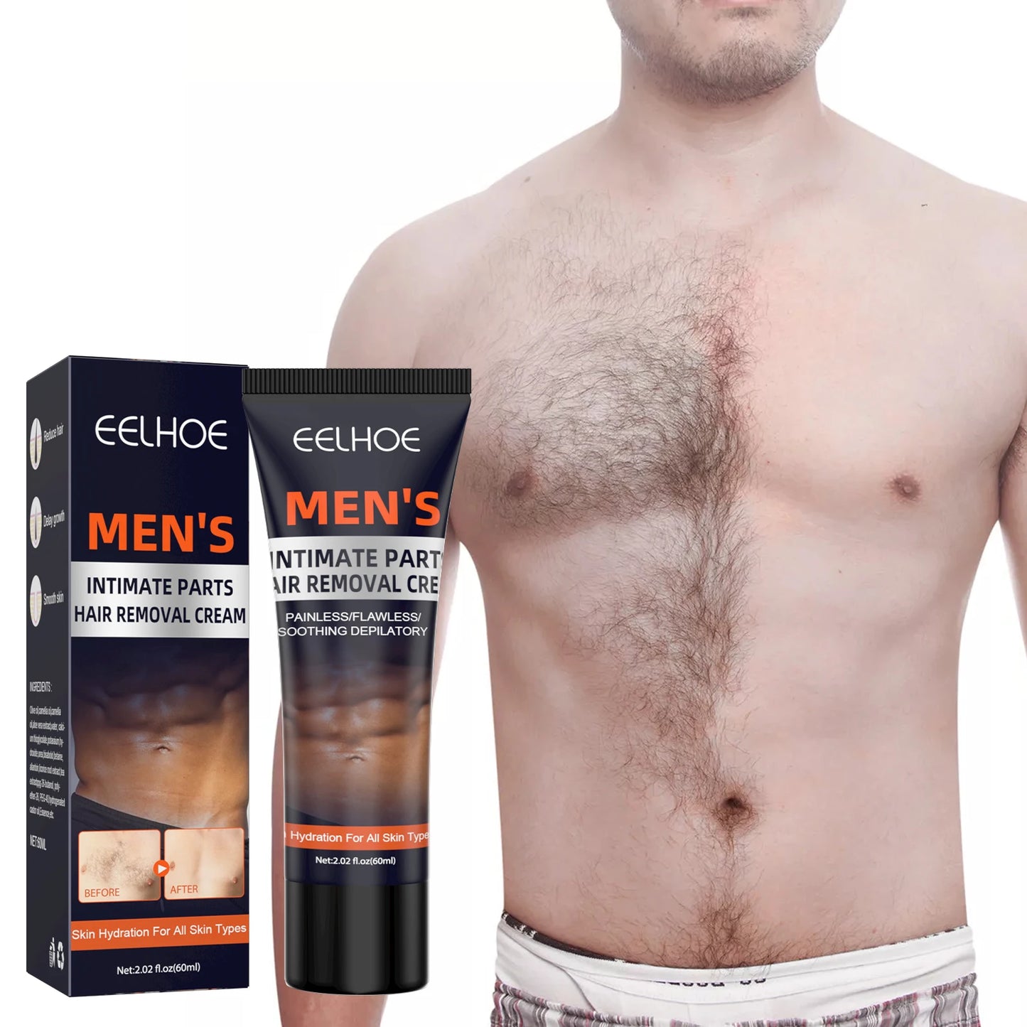 Eelhoe Men's Hair Removal Cream – Chest, Armpit & Legs 60ml