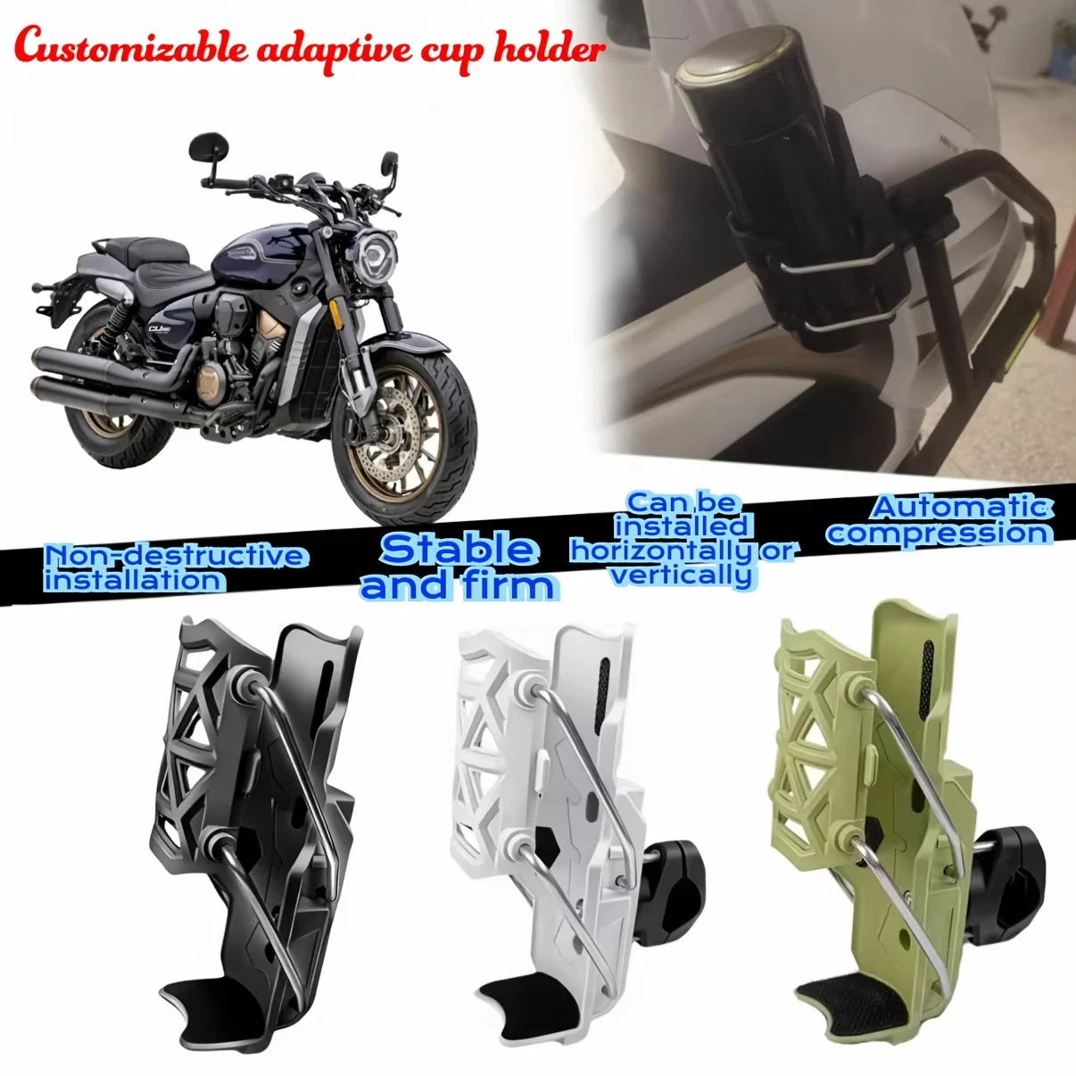 Adjustable Cup Holder - Lightweight 360° Bike & Motorcycle Cup Holder | Automatic Tightening, Secure Grip for Cans & Bottles Peaceful Pleasures Health and Wellness