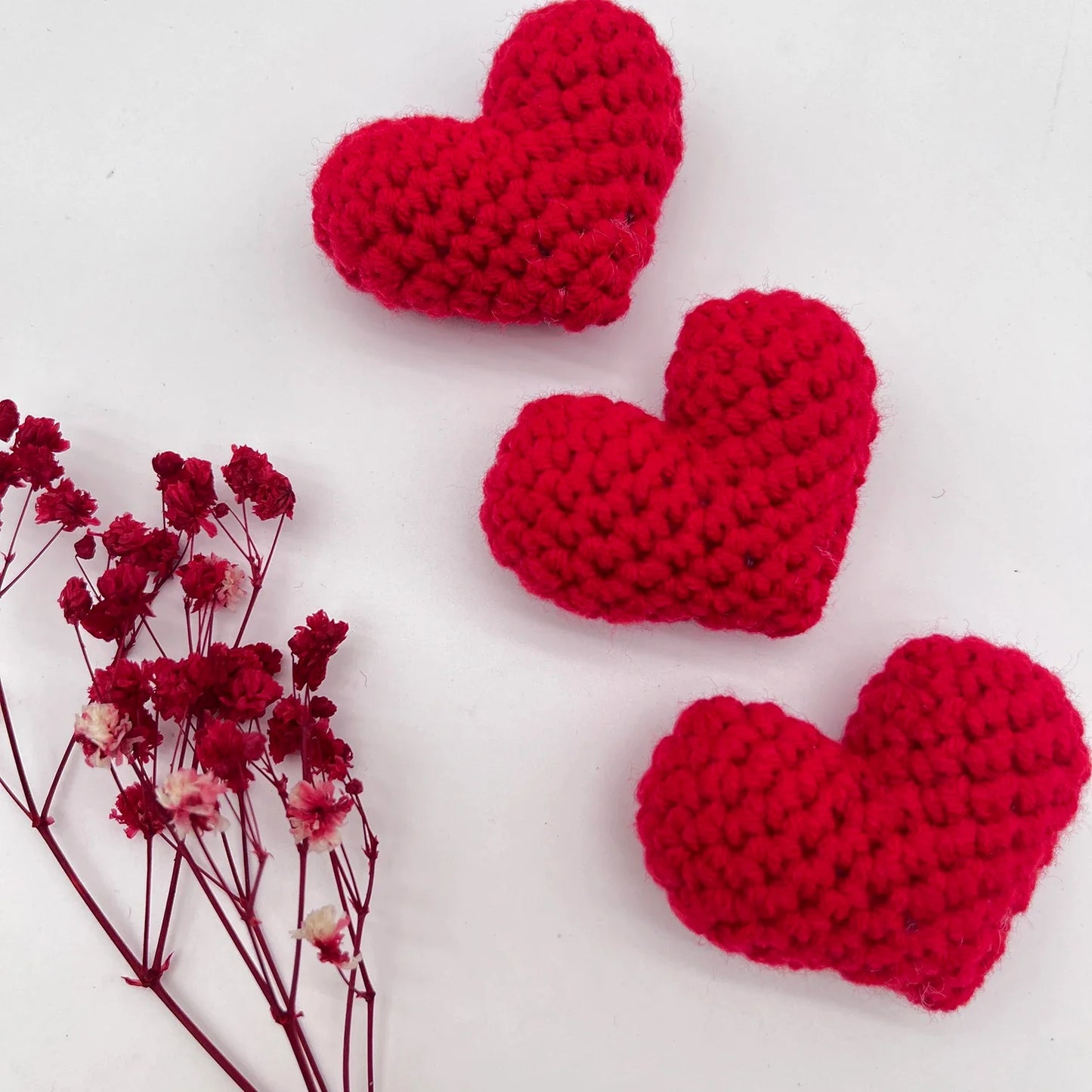 Crochet Knit Love Hearts – Cotton Filled Appliqué Red & Pink