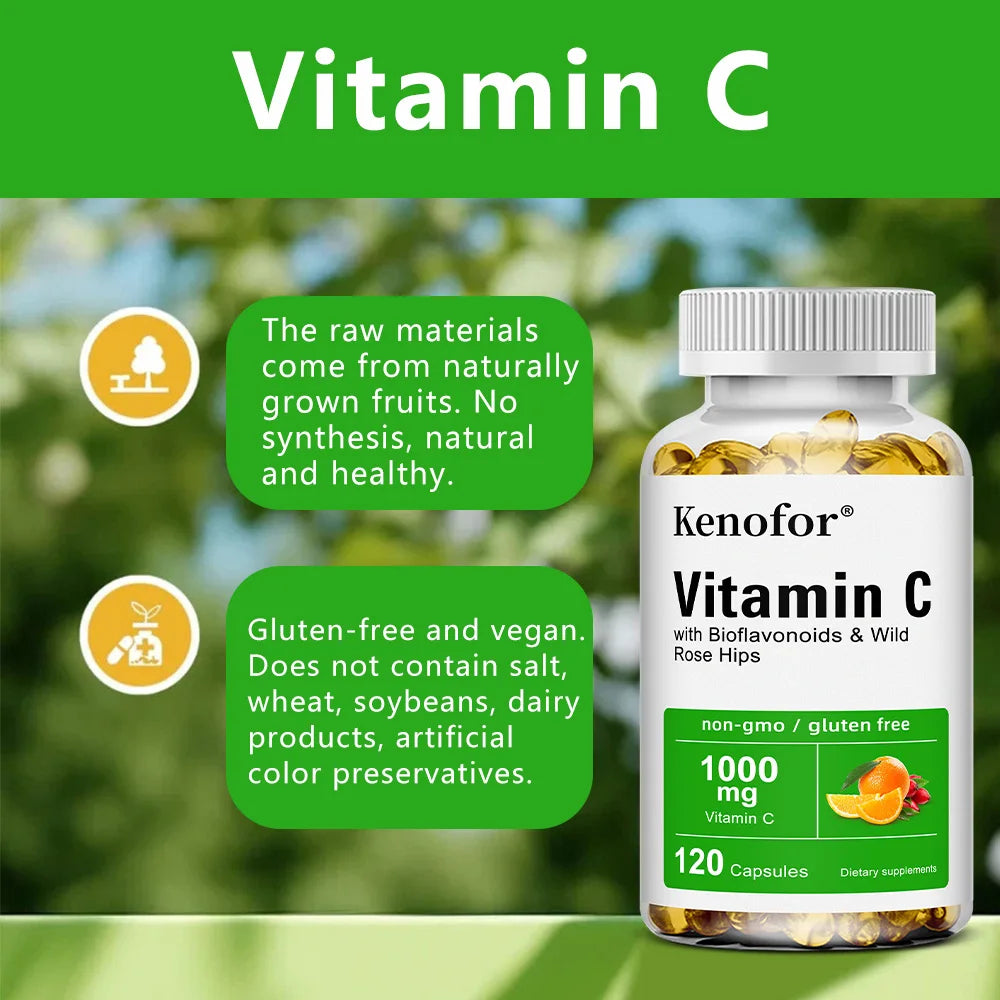 Vitamin C 1000mg - with Citrus, Rose hips,Immune System & Collagen High Potency Fat Soluble Ascorbic Acid Supplement Peaceful Pleasures Health and Wellness