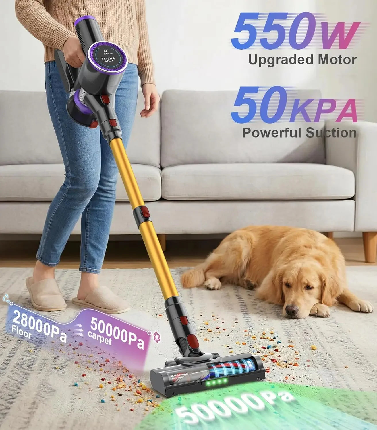 Cordless Stick Vacuum Cleaner: 550W Motor, 50KPA Suction, 45-Min Runtime, HEPA Filter for Pet Hair and Floors Peaceful Pleasures Health and Wellness