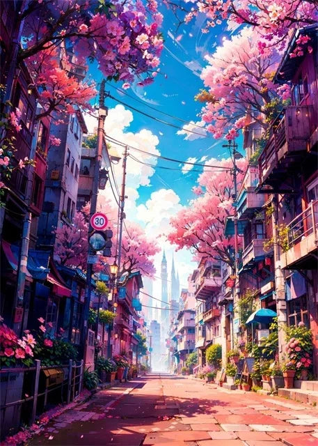 Japanese Sakura Street Canvas Wall Art | Unframed Poster Print Canvas Wall Art Peaceful Pleasures Health and Wellness ZLH5585 30x45cm No Frame