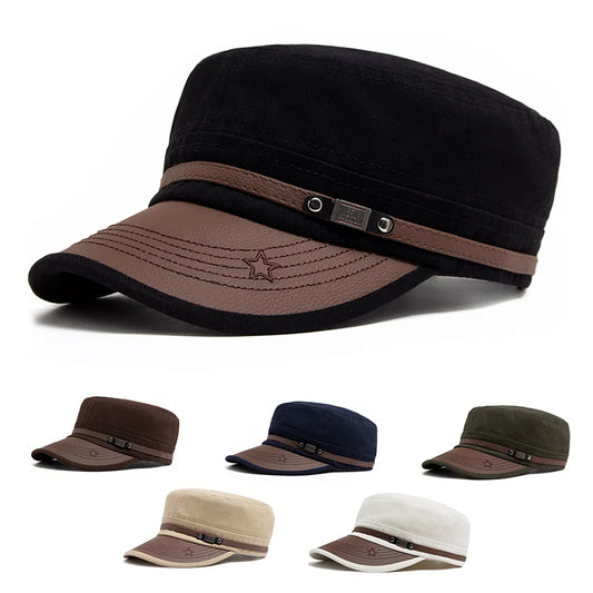 Flat Hat Women Fashion PU Leather Brim Men Baseball Cap Soft Cotton Cloth Casual Visor Trucker Hat Autumn Summer Adjustable Peaceful Pleasures Health and Wellness