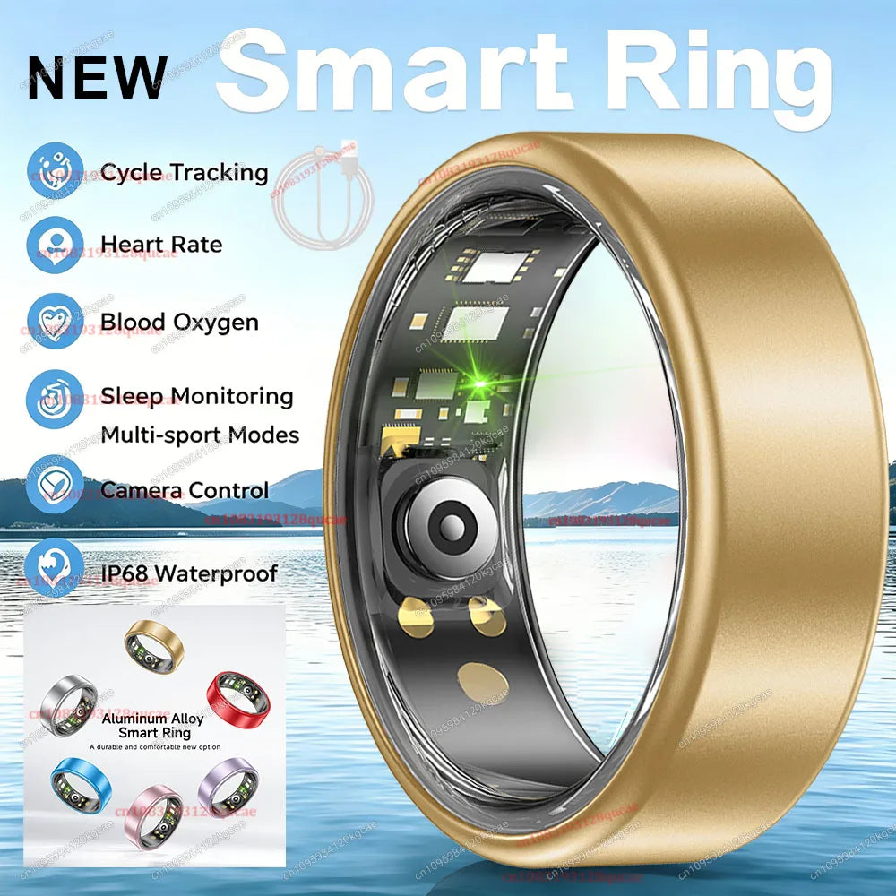 Colorful Smart Ring Women Men Blood Pressure Heart Rate Monitoring IP68 Waterproof 100+Sport Mode Super Light Smartring 2026 New Peaceful Pleasures Health and Wellness Gold Cable 8