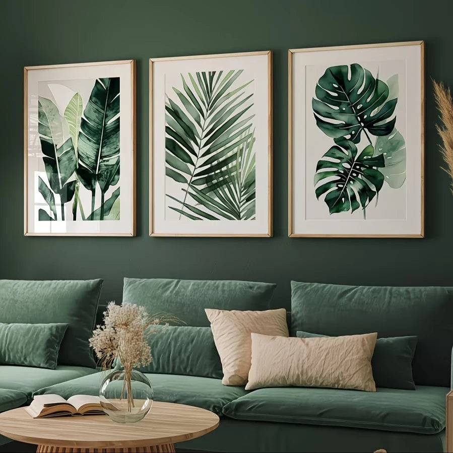 3-Piece Tropical Plant Canvas Wall Art | Green Botanical Print Set