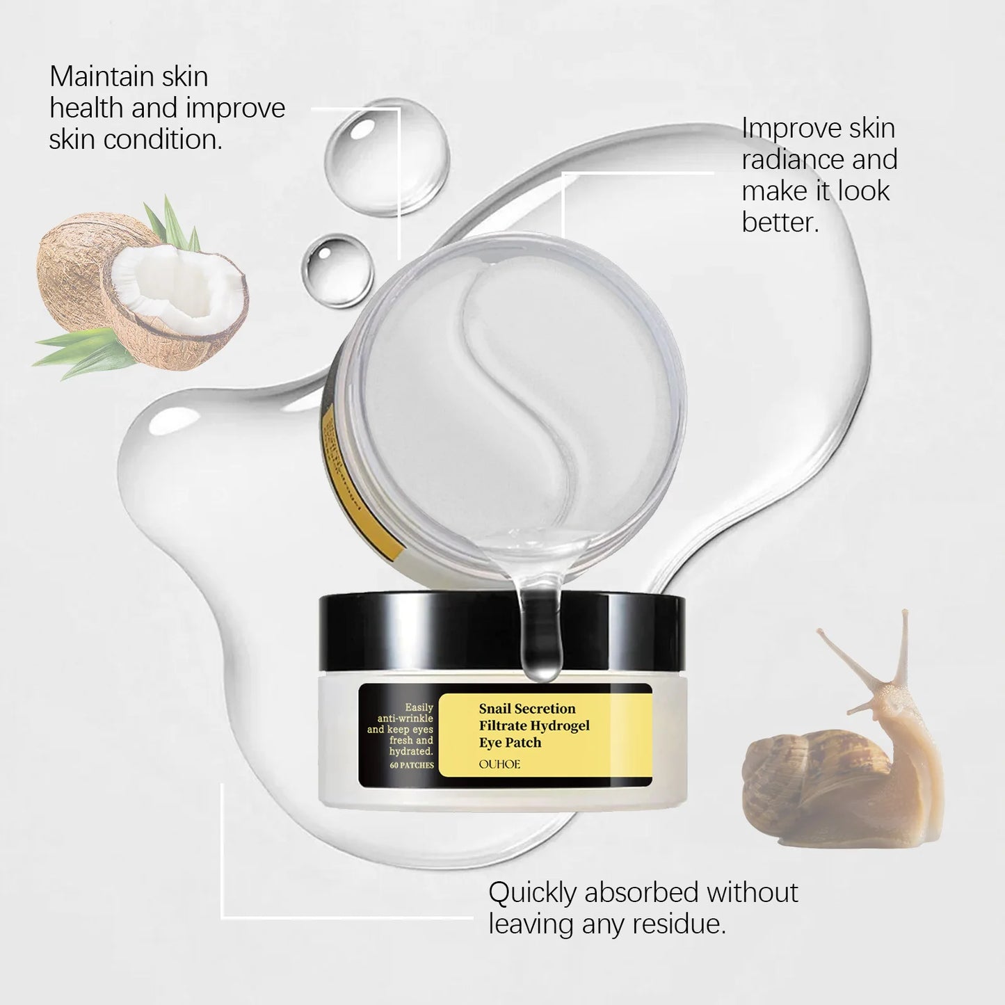 Snail Firming Eye Patches – Moisturizing & Brightening 60pc