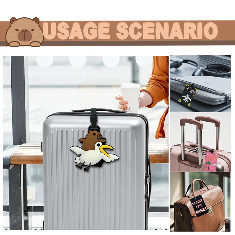 Cartoon Capybara PVC Luggage Tag | ID & Address Holder