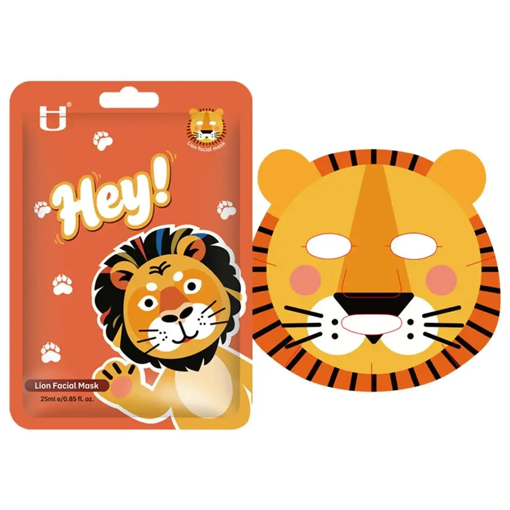 Cute Animal Character Sheet Masks, Deep Moisturizing Soothing Face Masks for Kids Teens Women Girls Night Party Skin Care Spa Peaceful Pleasures Health and Wellness lion-1PC
