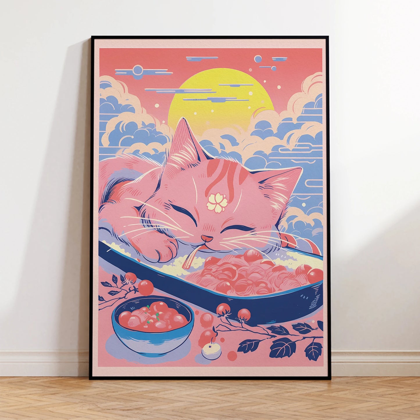 Playful Cat Blue Canvas Wall Art Print | Aluminum Frame