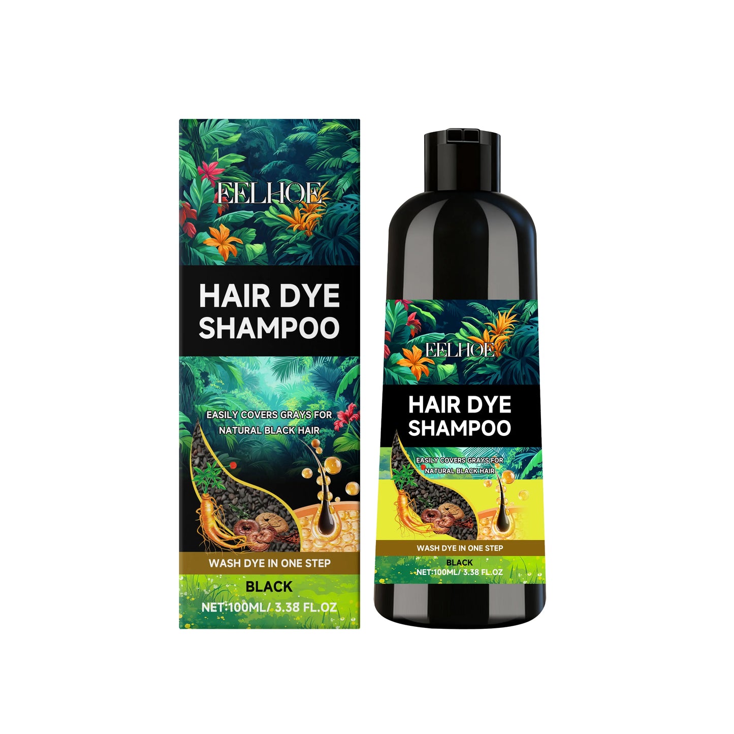 Black Hair Dyeing Shampoo Covering White Hair Enhancing Hair Shine Nourishing Root Beauty Hair Moisturizing Hairdressing Shampoo Peaceful Pleasures Health and Wellness 100ml Boxed