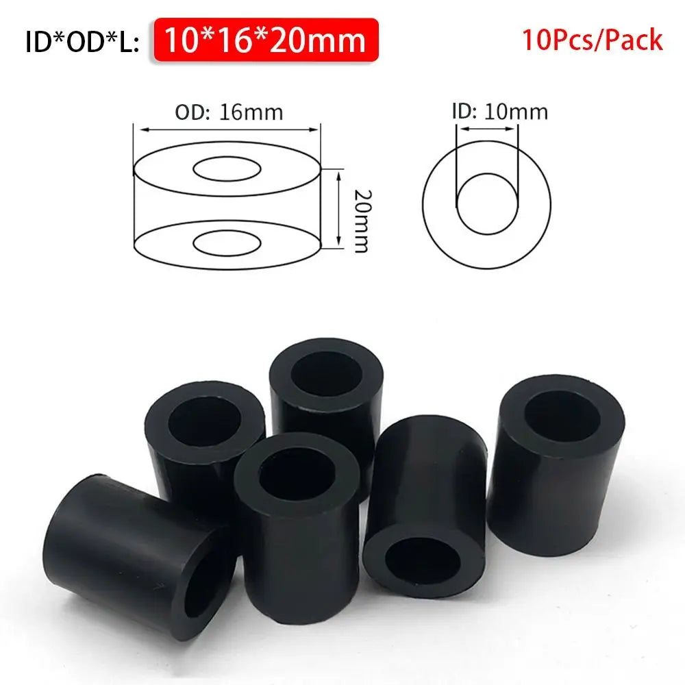 10Pcs/Pack New Non-Threaded ABS Spacer PCB Board Support M3-M10 Hollow Standoff Round Black Nylon Washer Peaceful Pleasures Health and Wellness 10x16x20mm