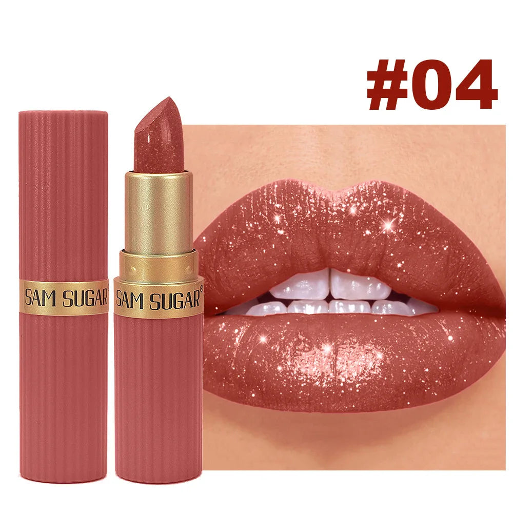 Pearlescent Sparkling Lipstick – Waterproof Lip Gloss, 6 Shades