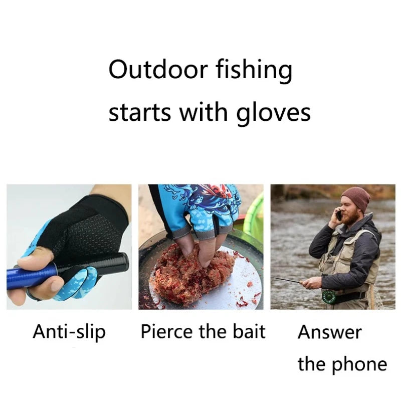Fishing Flina Gloves for Men and Women Three Fingers Exposed Spring and Summer Breathable Thin Sports Anti-slip Gloves Peaceful Pleasures Health and Wellness