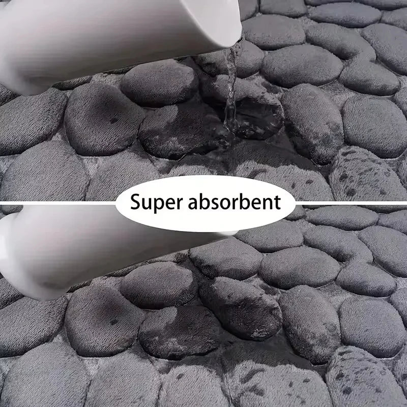 Pebble Embossed Floor Mat Bathroom Sponge Non Slip Water Absorbent Rug Household Dirt Resistant Easy Clean Cobblestone Bath Mat Peaceful Pleasures Health and Wellness