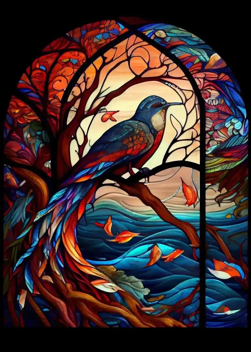 Modern Stained Glass Scenery Canvas Wall Art | Nordic Poster