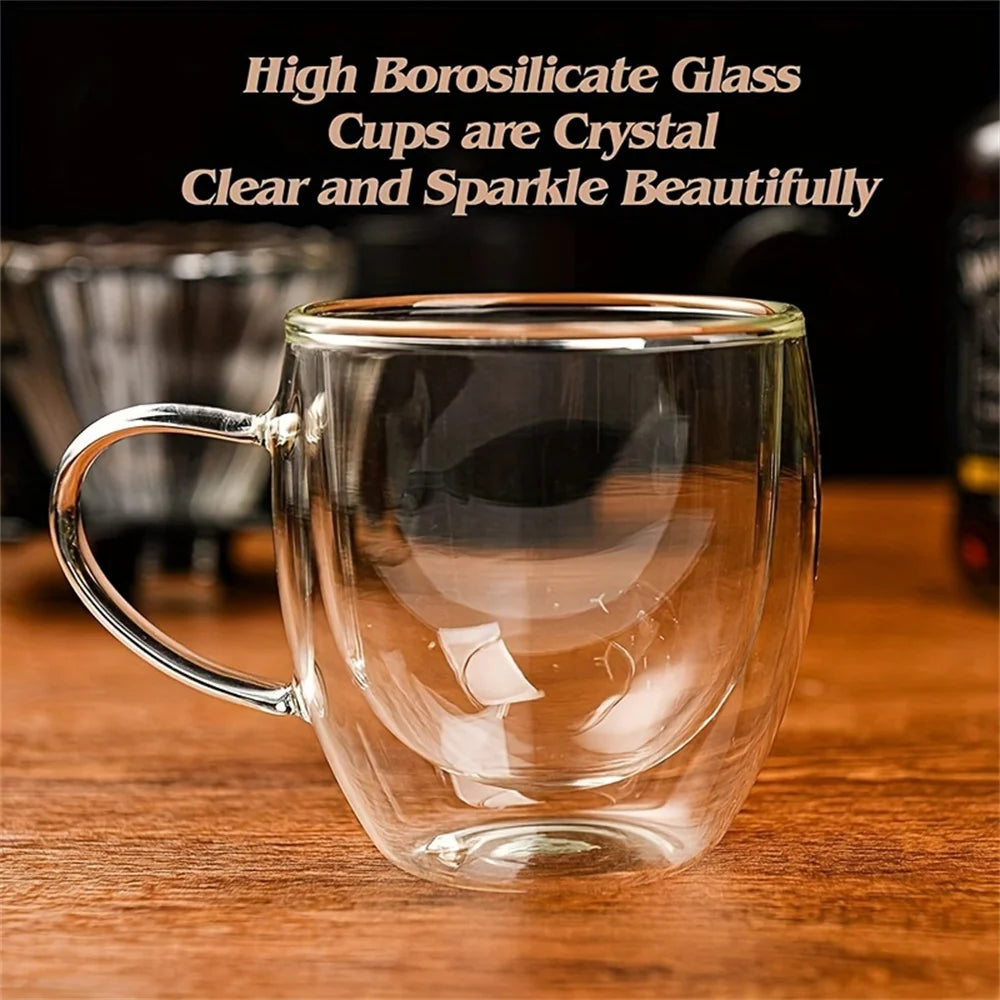 250ml Double-Walled Borosilicate Glass Coffee Mug with Handle
