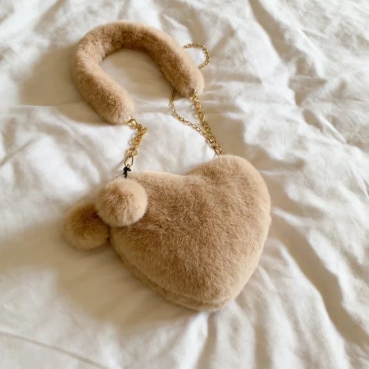 New Korean Style Plush Bags Trendy Heart-shaped Crossbody Bags Versatile Autumn Winter Single Shoulder or Handheld Clutch Wallet Peaceful Pleasures Health and Wellness