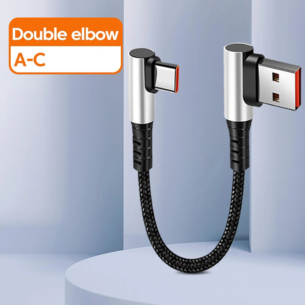 90° Elbow USB-C to USB-C Fast Charging Cable 25/50cm | 6A