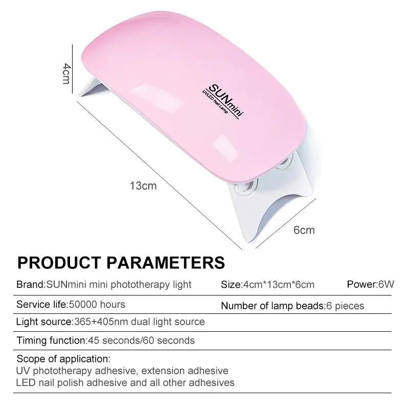 Mini 6W UV LED Nail Lamp Portable 6 LED Beads Gel Polish Dryer with USB Cable 45s/60s Timer Manicure Curing Light for Home Salon Peaceful Pleasures Health and Wellness
