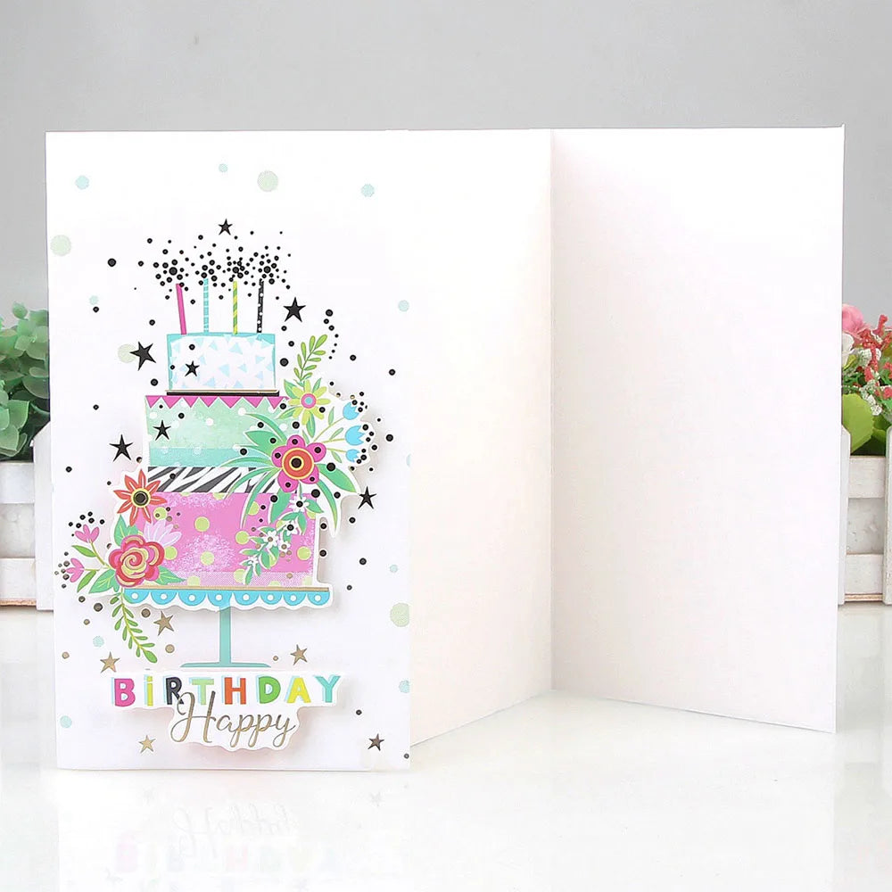 8 Sheets Birthday 3D Student Greeting Card Stamping Wishes Message