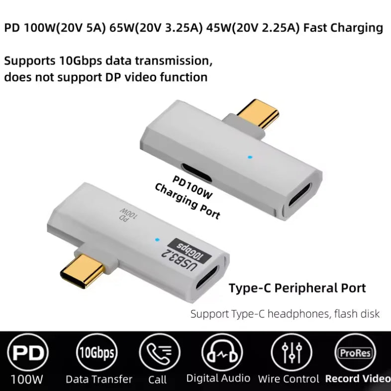 New arrive 2 in 1 Type C OTG Adapter USB C Male to USB-C Female USB 3.2 Splitter 100W PD Fast Charging for Laptop Tablet Peaceful Pleasures Health and Wellness WHITE