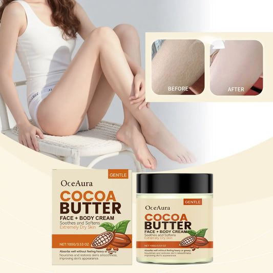 OceAura Cocoa Butter Body & Face Cream – 48Hr Moisturizer 100g Body Moisturizer Cream Peaceful Pleasures Health and Wellness