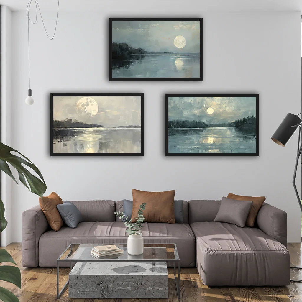 Vintage Nordic Moonlight Landscape Canvas Wall Art | Unframed Canvas Wall Art Peaceful Pleasures Health and Wellness