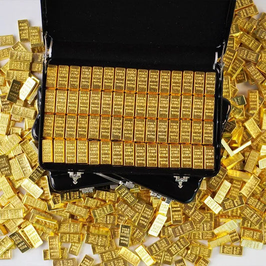 60Pcs Mini Replica Gold Bar Set with Briefcase 24K Gold-Plated Alloy Collectible Model Fake Gold Bar Decor for Home Office Peaceful Pleasures Health and Wellness