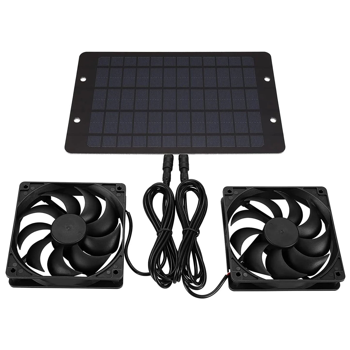 Solar Powered Fan Exhaust Fan Waterproof Dual Exhaust Fan Air Extractor For Camping Greenhouse Kitchen Animal House Peaceful Pleasures Health and Wellness black