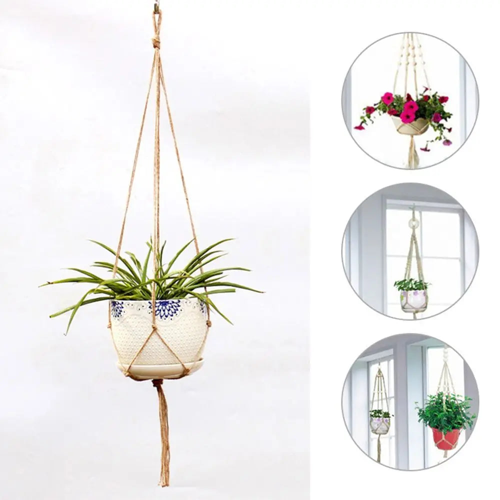 Macramé Hemp Rope Plant Hanger – Knotted Hanging Basket