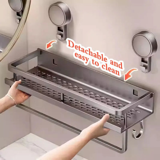 No-Drill Aluminum Suction Cup Bathroom Shelf Wall Organizer Bathroom Wall Shelf Peaceful Pleasures Health and Wellness